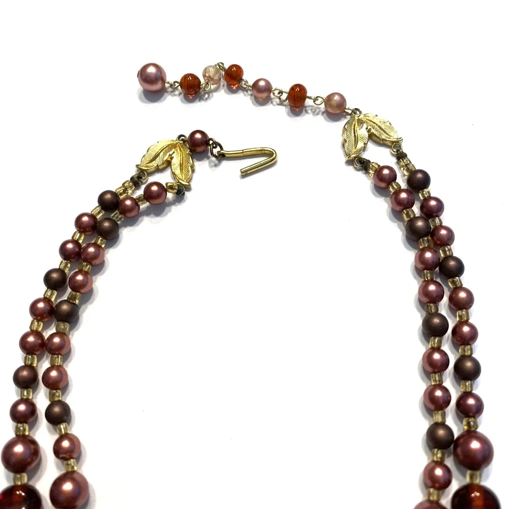Vintage Mid Century Double Strand Necklace Purple Lavender Abstract Beaded Japan